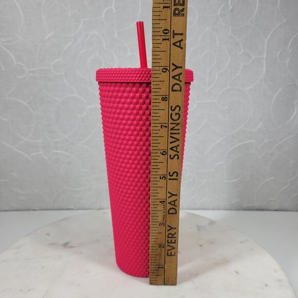 Starbucks Mexico Matte Berry Tumbler Venti 24oz Pink Studded with Straw Bow - Picture 4 of 16